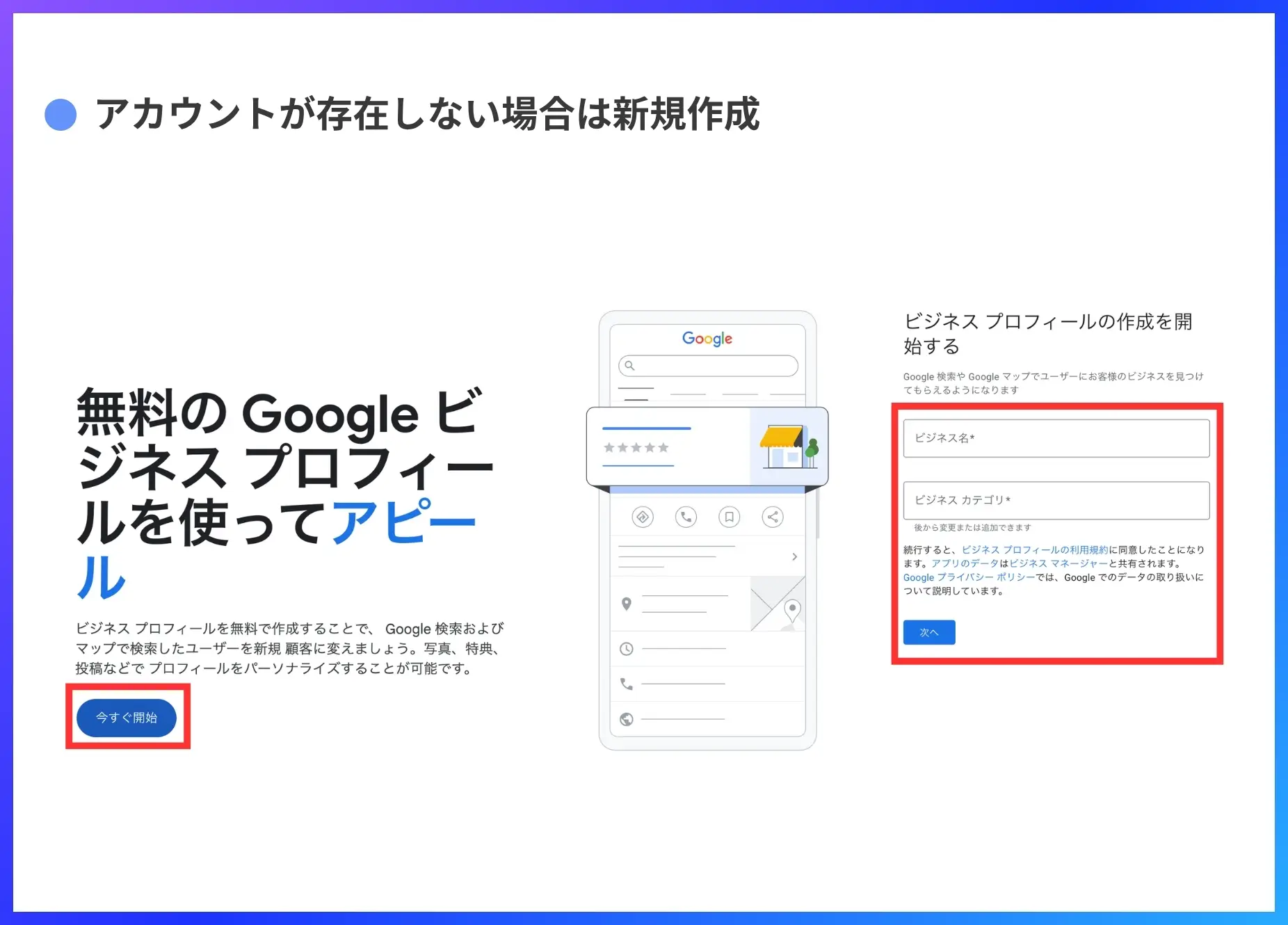 アカウントが存在しない場合は新規作成