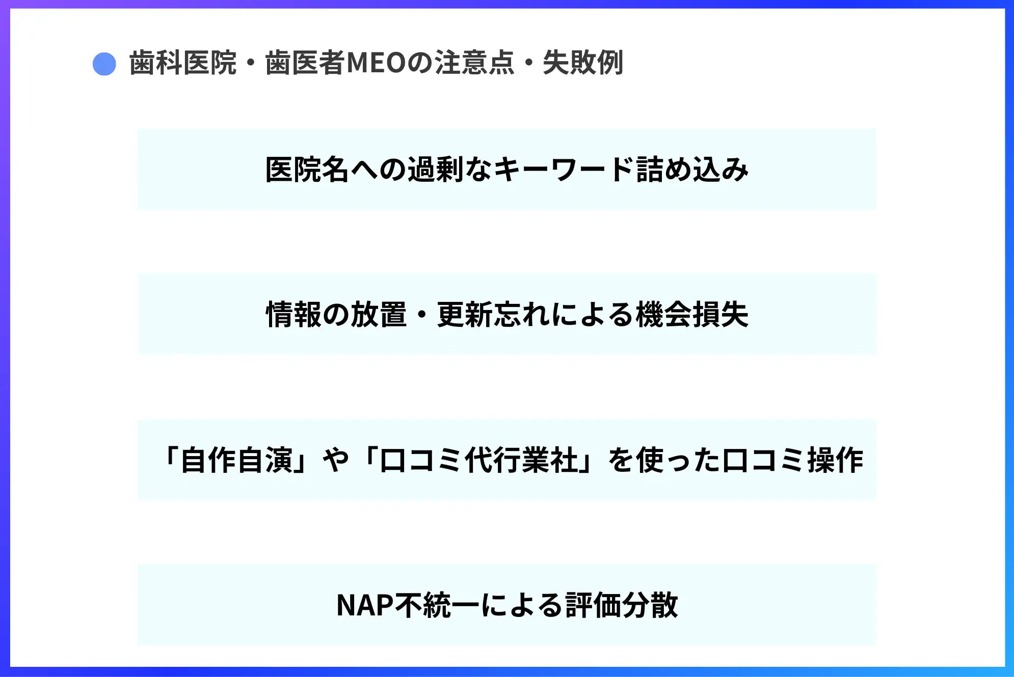 歯科医院・歯医者MEOの注意点・失敗例